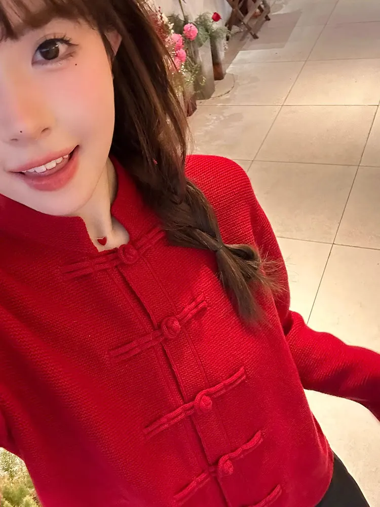 Cardigan ouvert tricoté chinois, vêtements d'extérieur décontractés, haut National rouge, Super beau, tendance de cette année, nouvelle collection