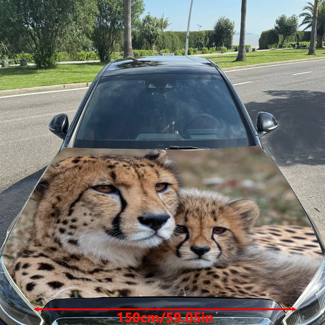 Car Decals Cheetah and Cub Car Hood Sticker, Waterproof Self - Adhesive Vinyl Graphics Decals, Decorative Protective & Scratch -