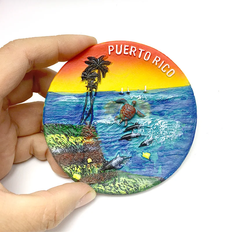 Disco redondo americano porto rico seascape, ímã de geladeira de alto valor, lembrança de viagem, decoração de casa 3d