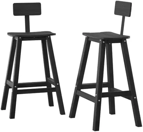 Bar Height Chairs Set of 2, HDPE Front Porch Chairs Set, Weather Resistance Outdoor Bar Stools Set for Spas, Cafes