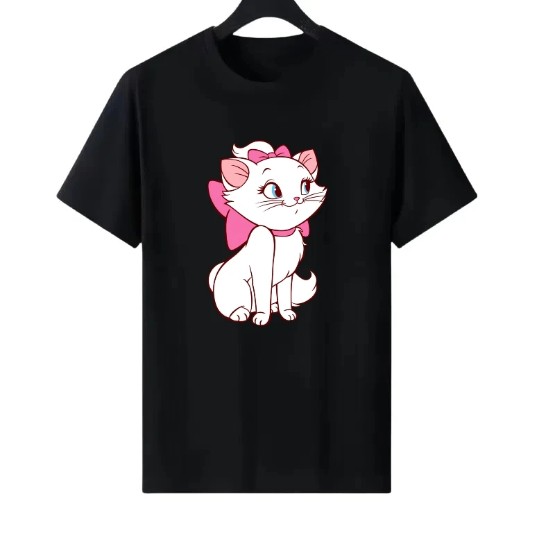 

Disney Marie Cat Pattern Женская повседневная свободная одежда с круглым вырезом для родителей и детей, женская дешевая футболка с короткими рукавами Y2k, толстовки