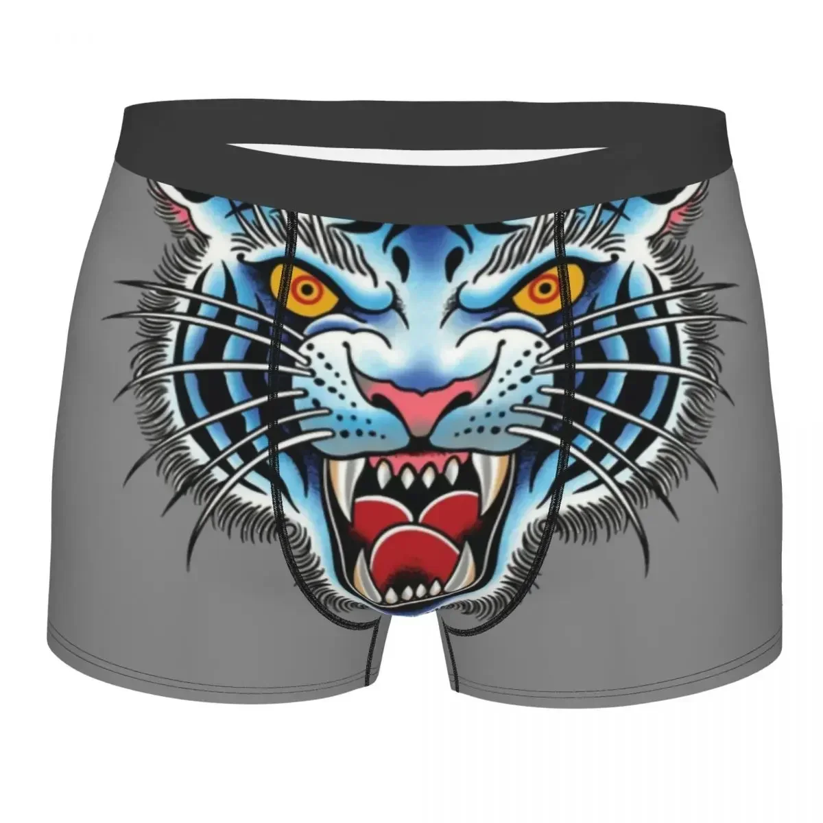 Gothic Traditional Tattoo Tiger Head Boxer Shorts For Homme 3D Printed Male Underwear Panties Briefs Stretch Underpants