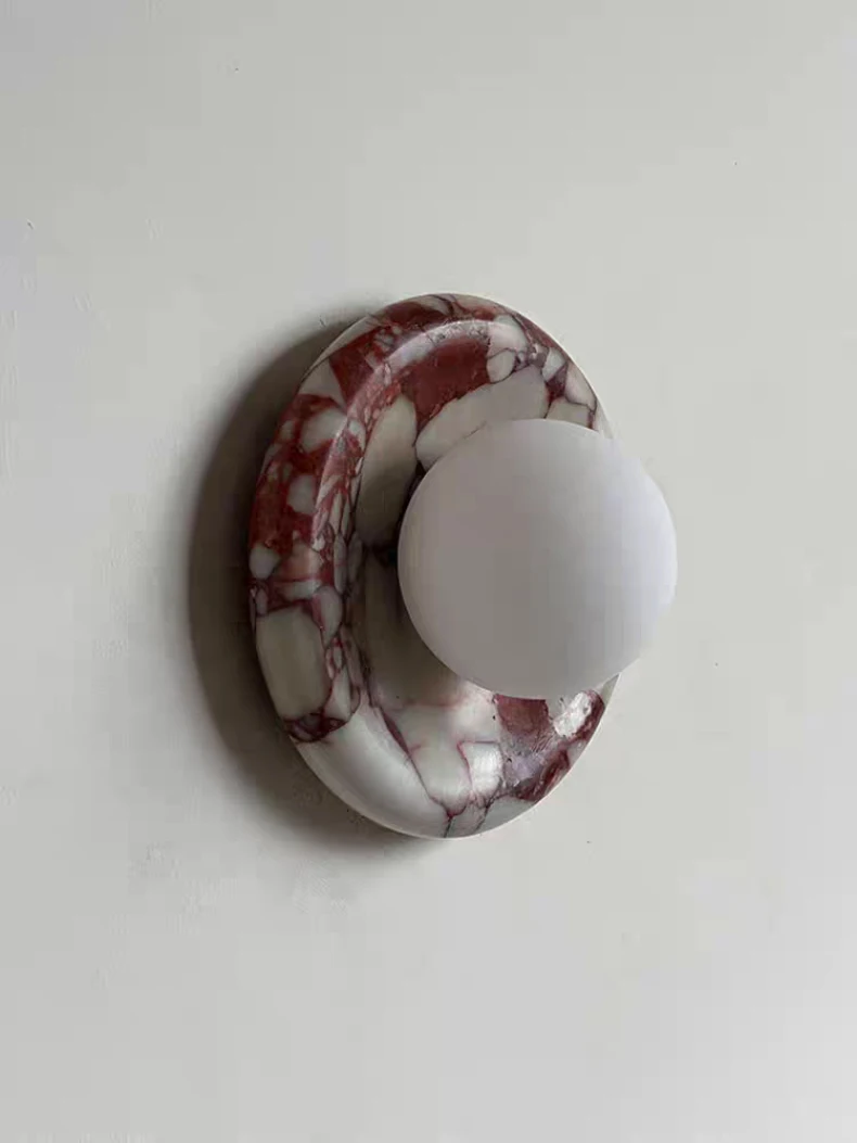 Round Real Stone Wall Light Home White Glass G9 Bulb Indoor