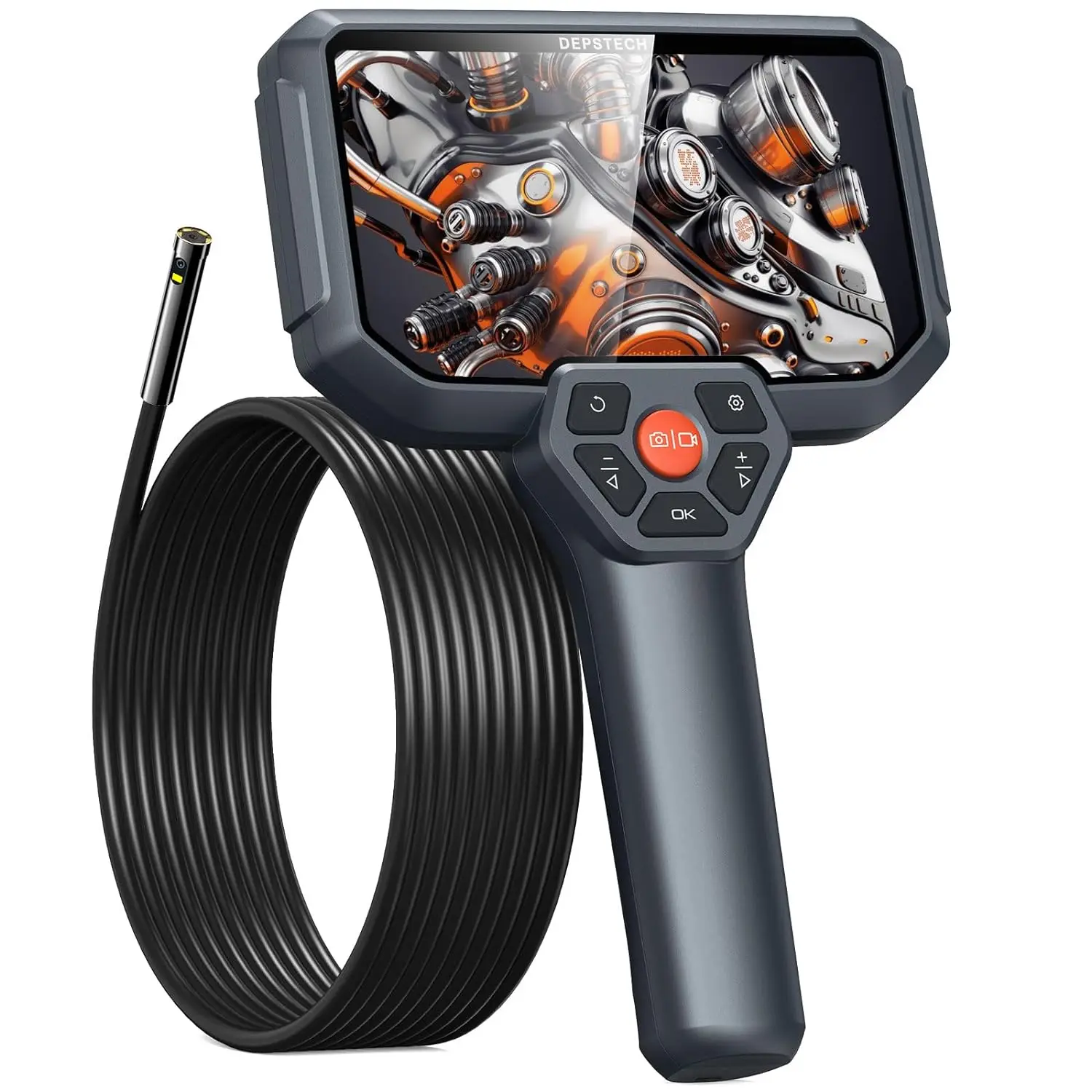 

DEPSTECH Endoscope Camera with Light, 5" IPS Screen, Dual Lens Borescope 7.9mm, 1080P Plumbing Snake Inspection Camera