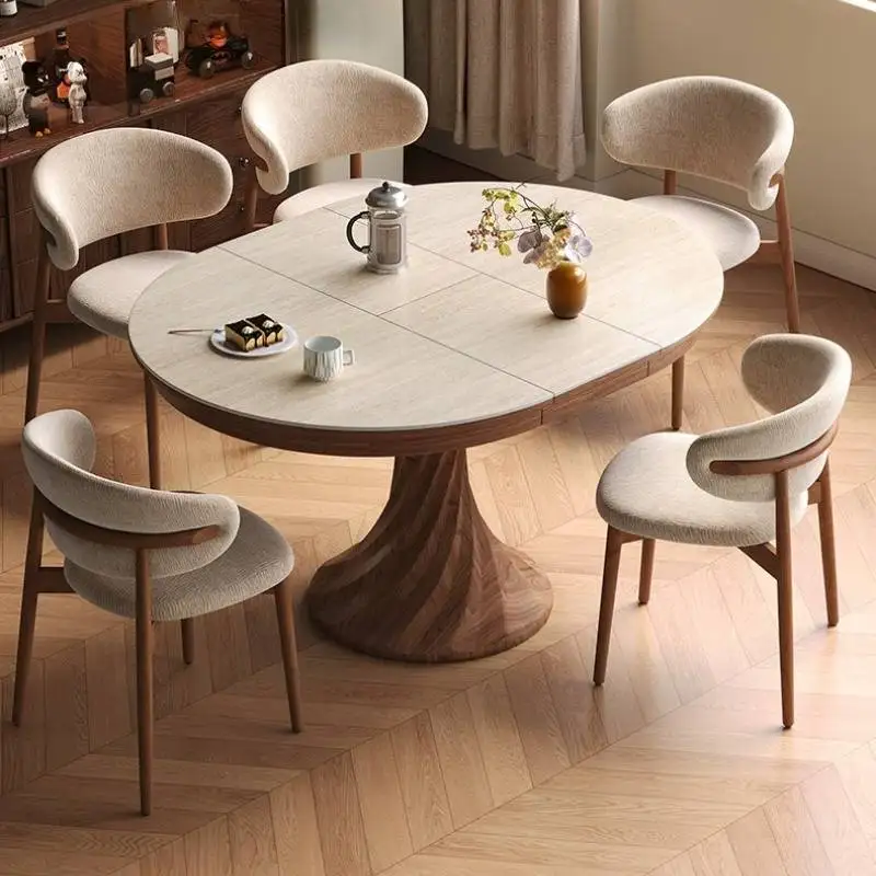 

Foldable Luxury Dining Table Set Chairs Designer Solid Wood Living Room Dining Table Kitchen Modern Mesa De Comedor Furniture