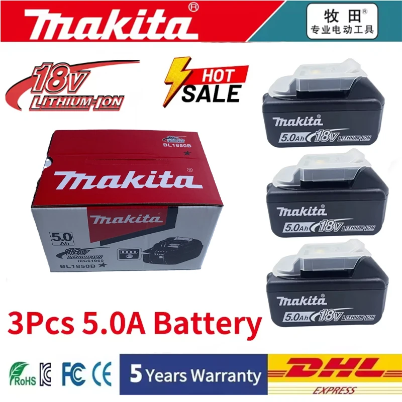 

100% Original Makita Battery, 18V 5.0Ah Rechargeable Battery, Replacing Makita BL1830BL1840BL1850BL1860B, Power Tool Battery