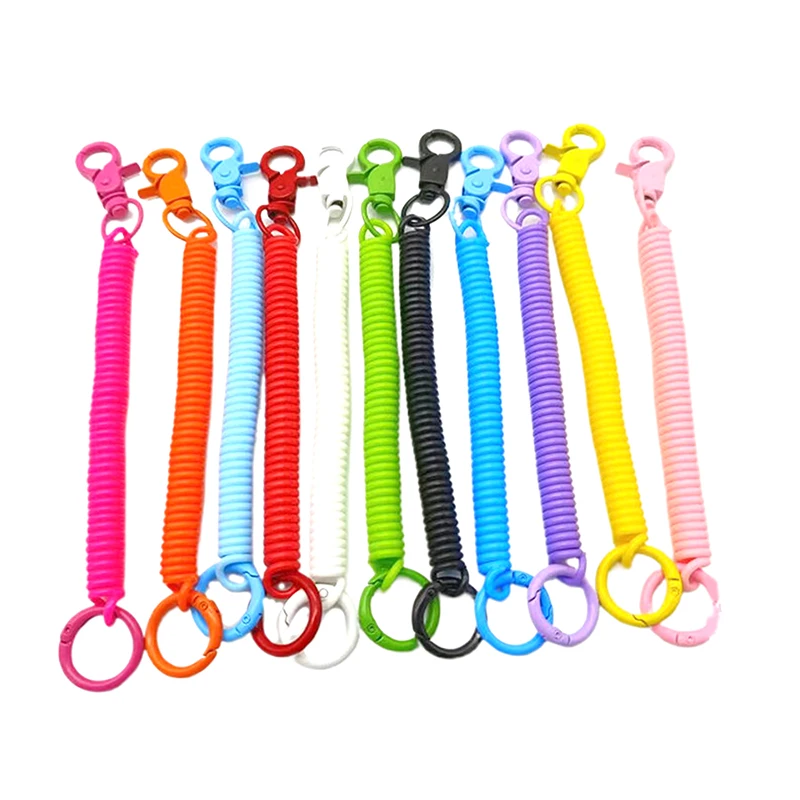 Colorful Lobster Clasp ID Card Holder Lanyard Keyring Anti-lost Spring Rope Retractable Keychain Mobile Phone Chain