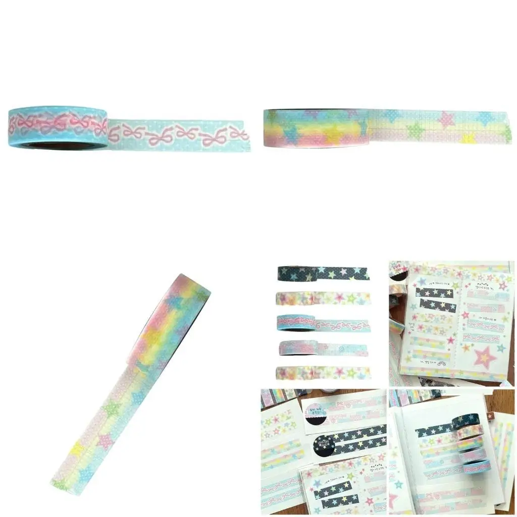 Y5LB Aesthetic Star Bowknot Pattern Tape Background Masking Tape Scrapbooking Decorative Tape for Notebook Journal Planner