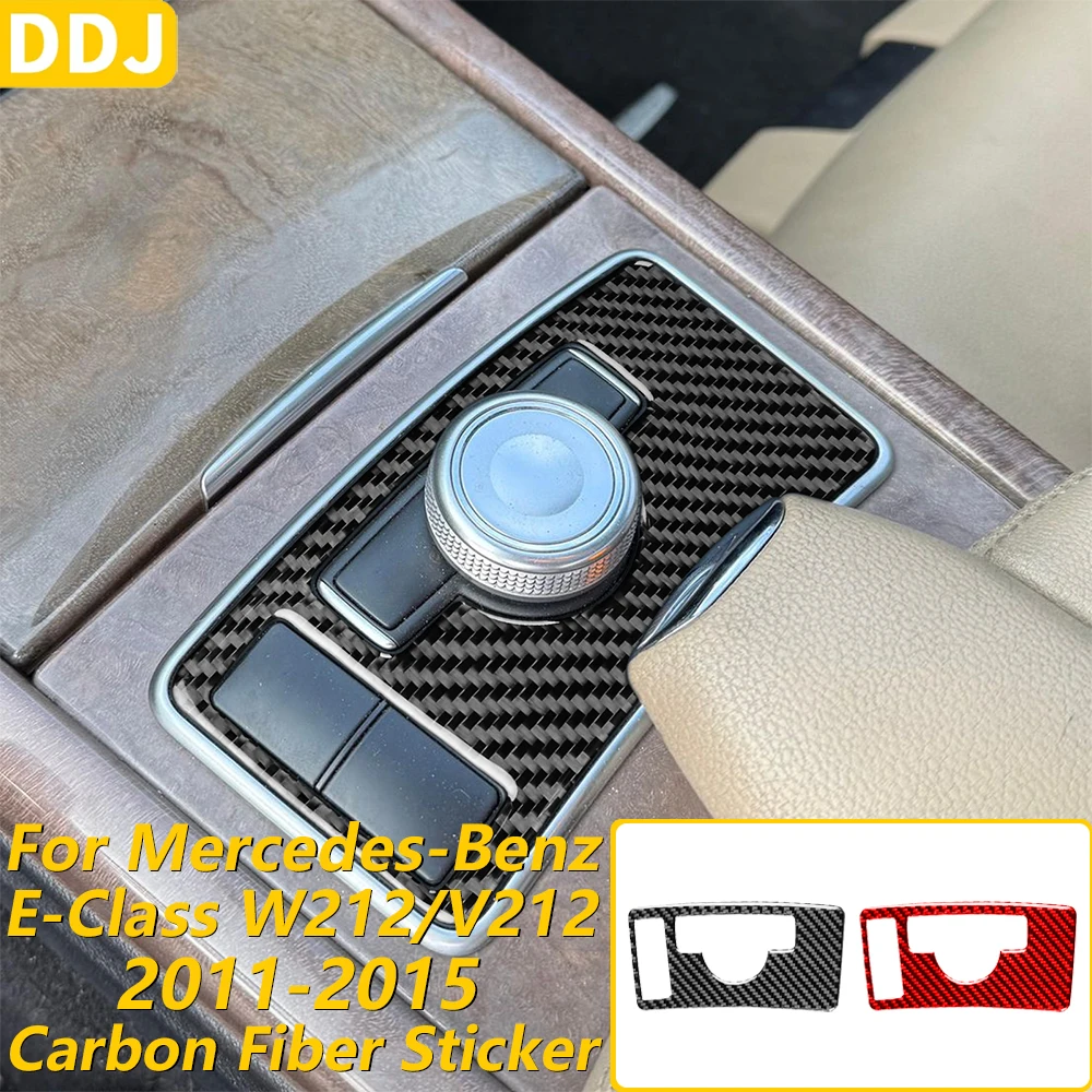 Kohlefaser-Zentralarmlehnen-Lautstärkeregler-Verstellpanel Autozubehör Aufkleber für Mercedes-Benz E-Klasse W212 V212 2011-2015