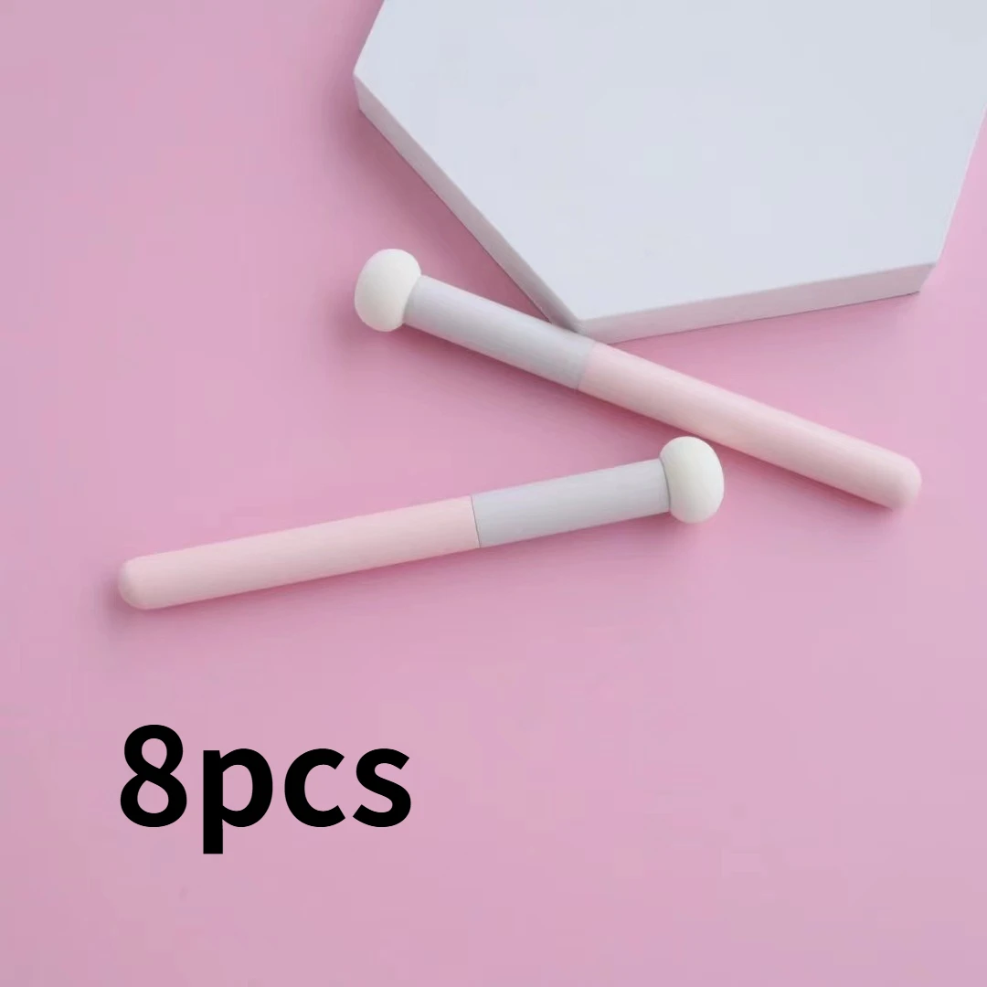8pcs [Single White Fiber Concealer Brush] Pink Concealer Brush Round Head Sponge Concealer