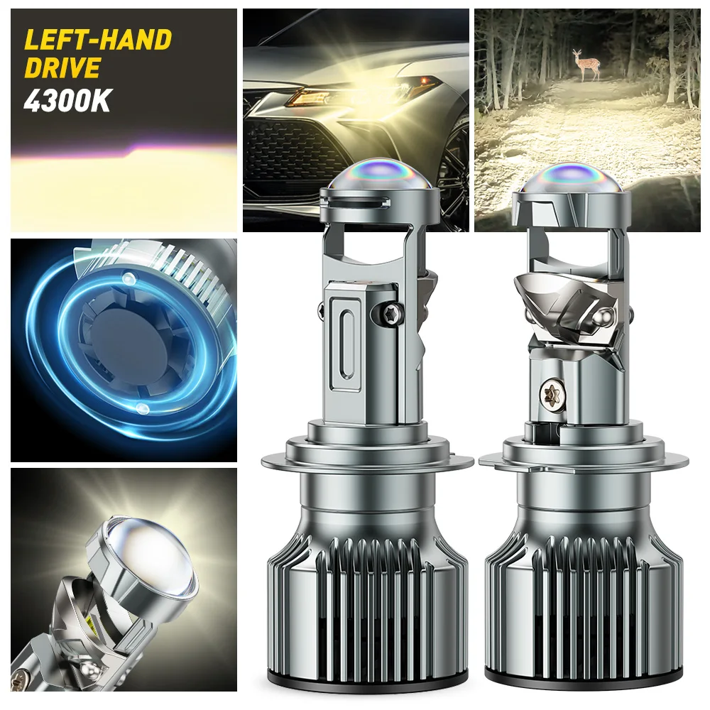 

AUXITO Projector H7 LED Headlights 4300K Turbo Canbus Bulb Auto Headlamp 12V LHD HD Lens 110W High Power 30000LM Spot Light 2Pcs