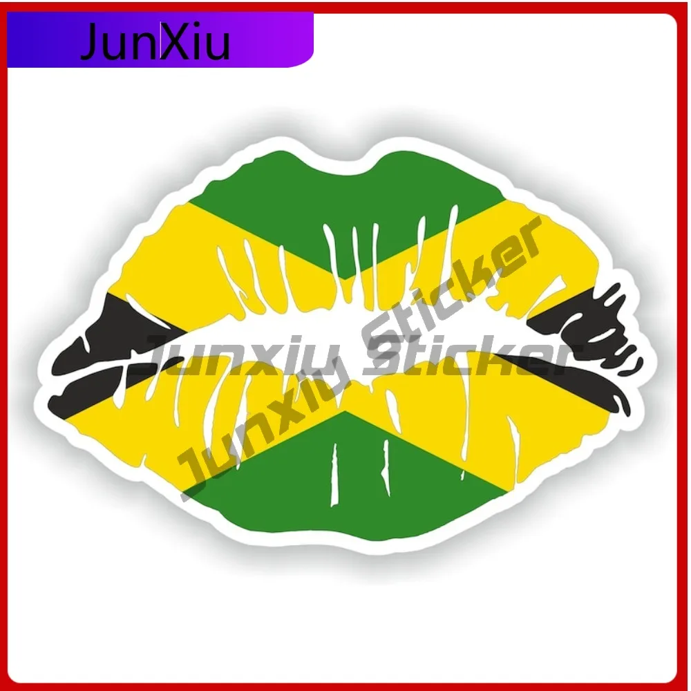 

Jamaica Flag Lips Shape With National Emblem Vinyl Car Decals Sticker Pour Camping Car Rear Bumper Diy Glass Can Bottle Waterpro