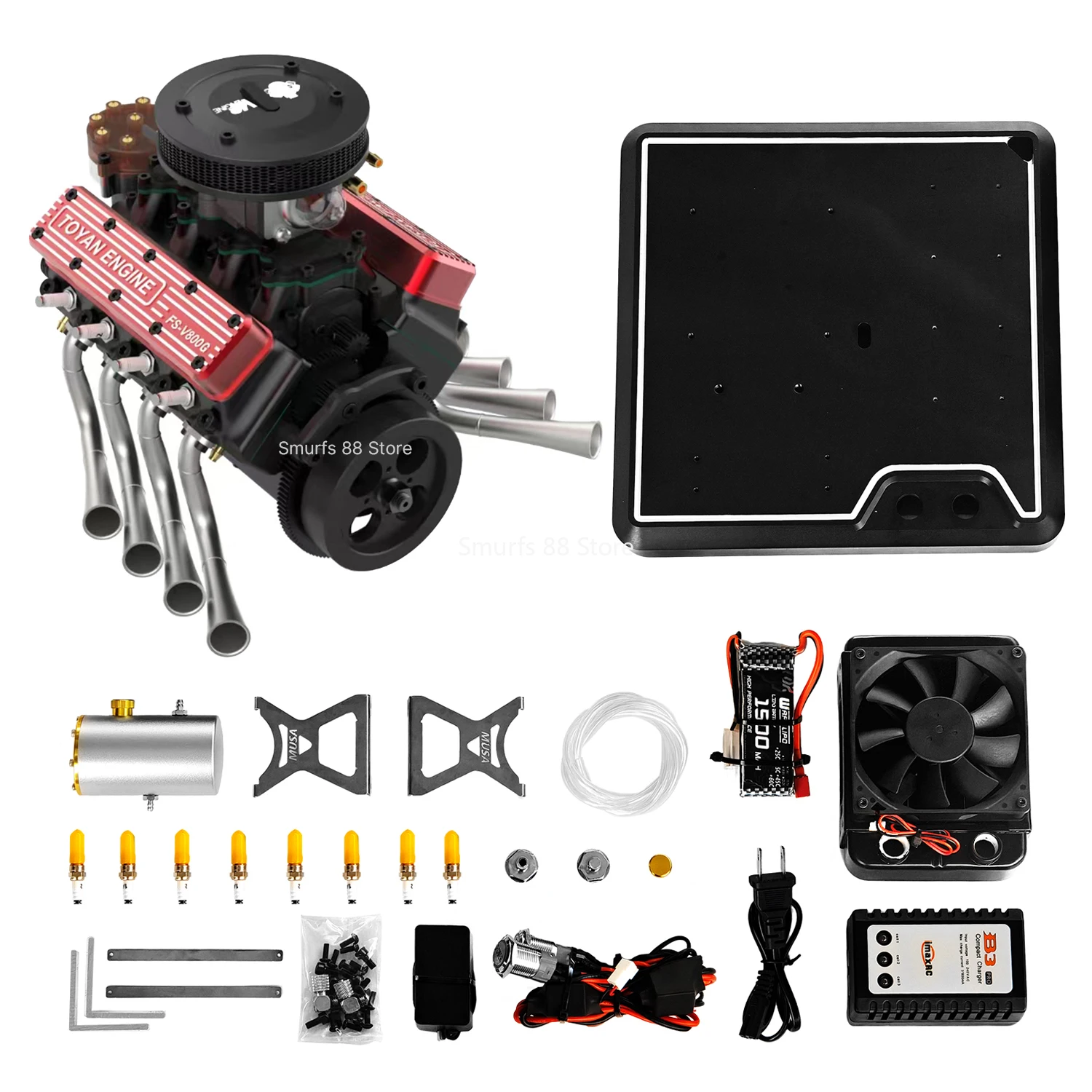 

TOYAN V8 Gasoline Engine Model Kit with Metal Base 28cc 4 Stroke Gasoline Engine Water Cooled Version DIY Assembly Toys Gift