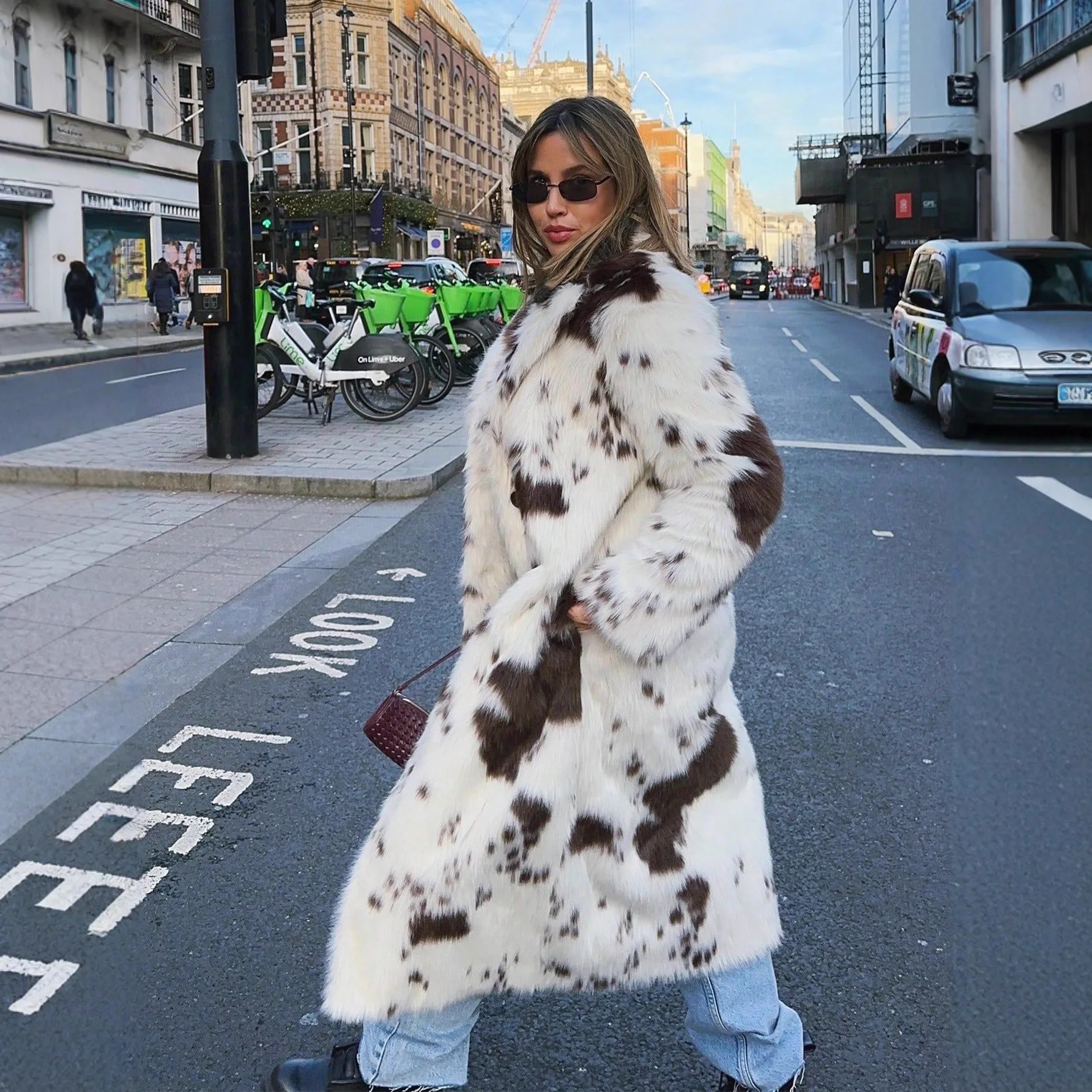 Color Blocking Animal Pattern Imitation Fur Coat for Women's Autumn and Winter New Style High-End Fox Fur Extended Plush Jacket