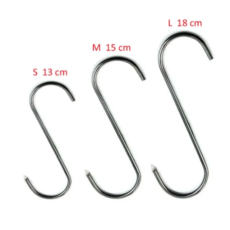 Stainless Steel S Butcher\'s Meat Hook Tool for Hot and Cold Smoking Butchering Hunting Chicken BBQ Pork Sausage Bacon Grill Hook