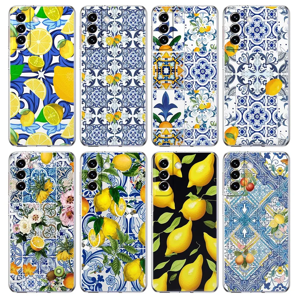 Mediterranean Lemon Clear Silicone Phone Case For Samsung Galaxy S23 S22 5G S20 Ultra S21 FE 5G S10E S9 S8 S10 Plus Soft Cover