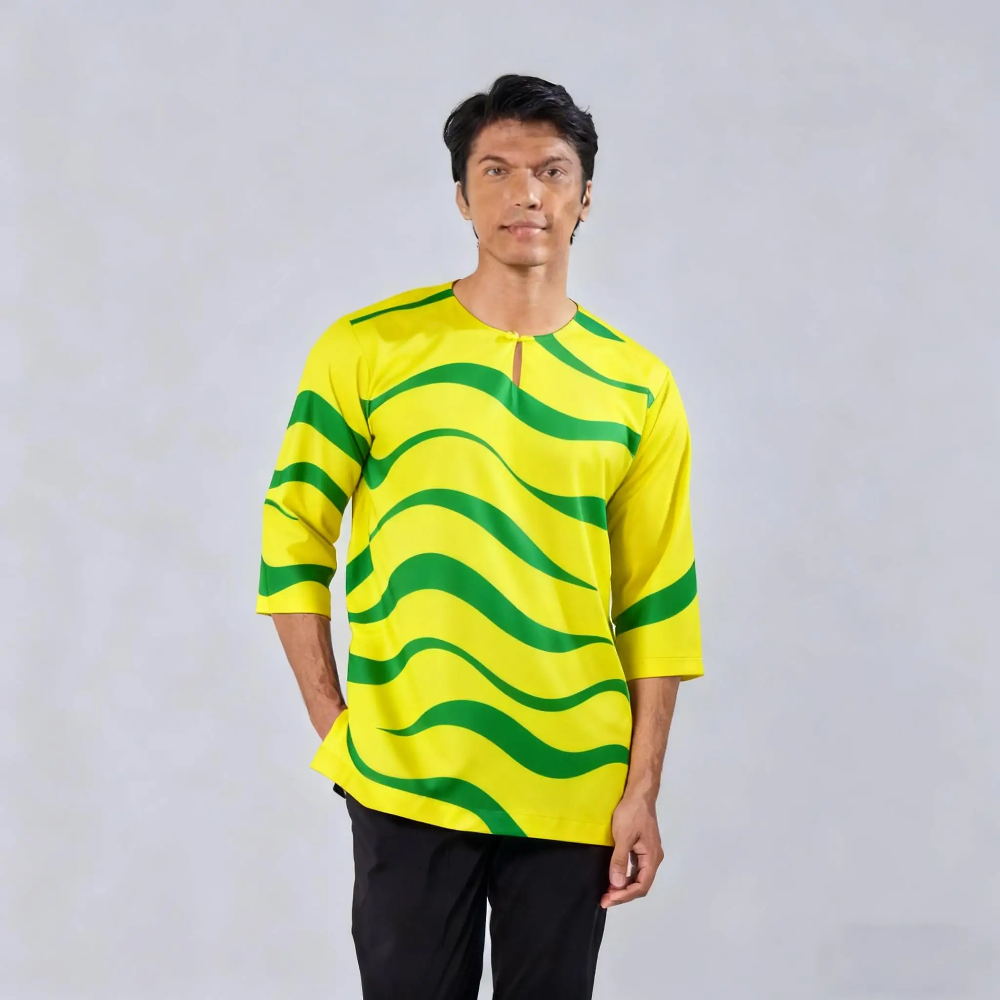 Hommes Abaya Thobe arabe Style National Henley à bandes robe unie T-Shirts musulman Thobe à manches courtes moyen-orient Ropa Arabe De