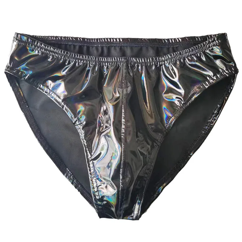 Men Sexy Glossy Briefs T Shorts Underpants Slim Tight Strecthy Underwear Stylish Faux Leather