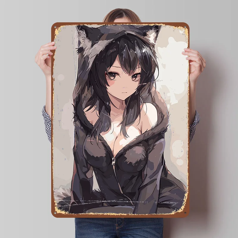 Anime Husky Girl Tin Poster Customized Retro Wall Art Vintage Metal Signs for Room Bedroom Decoration At Home Decor Items Gaming