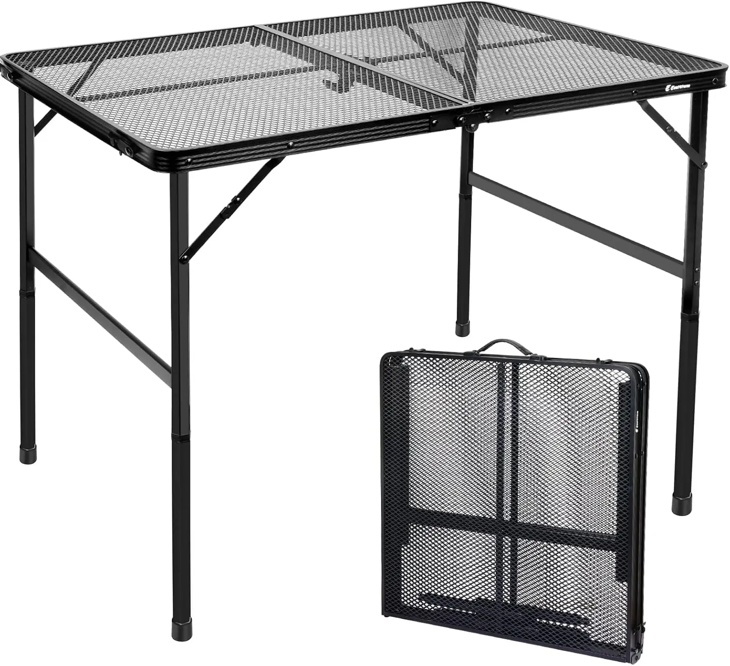 

4ft Folding Camping Table with Adjustable Height, Metal Mesh Top for Outdoor BBQ, Picnic, RV - Fits 4-8 People