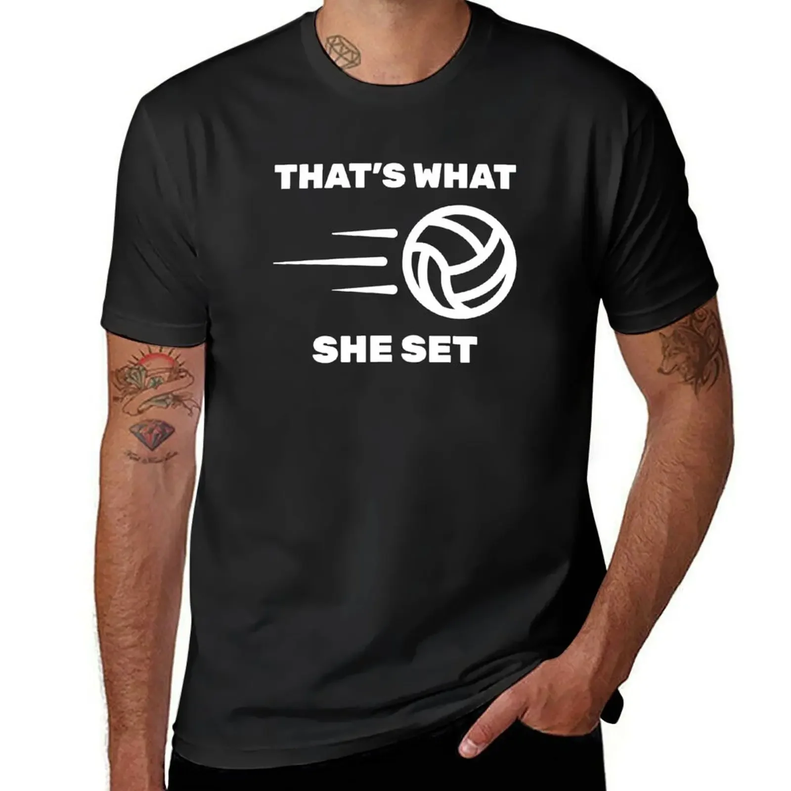 Volleyball Pun That’s What She Set T-Shirt quick drying shirts graphic tee vintage anime shirt mens cotton t shirts