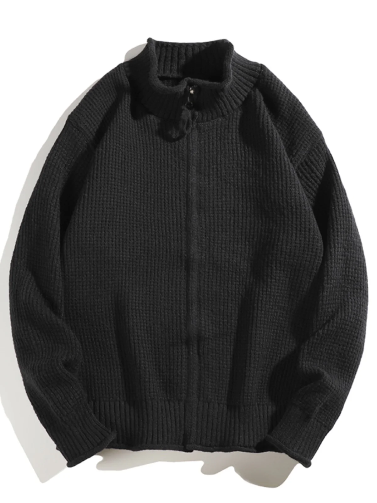 

Мужской вязаный свитер свободного кроя с высоким воротником, открытый кардиган, повседневный зимний модный ретро-стиль, японский стиль, ленивый стиль, топ с длинными рукавами