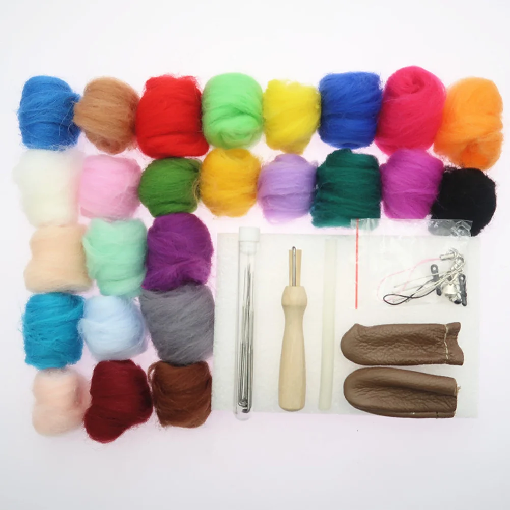 

1Set 25 Color Wool Roving Yarn Felting Kit Quality Fiber Needle Wet Art Bat Making DIY Craft Supplies Jewelry Gift