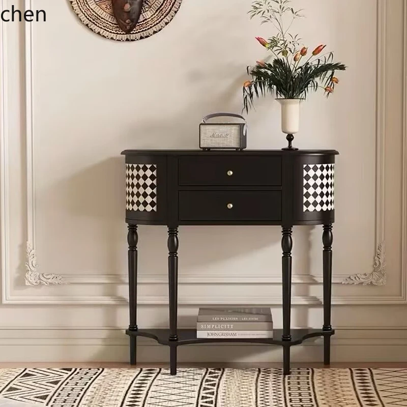 

LXC retro entrance table, front door, semi-round entrance table, solid wood end view table, shelf
