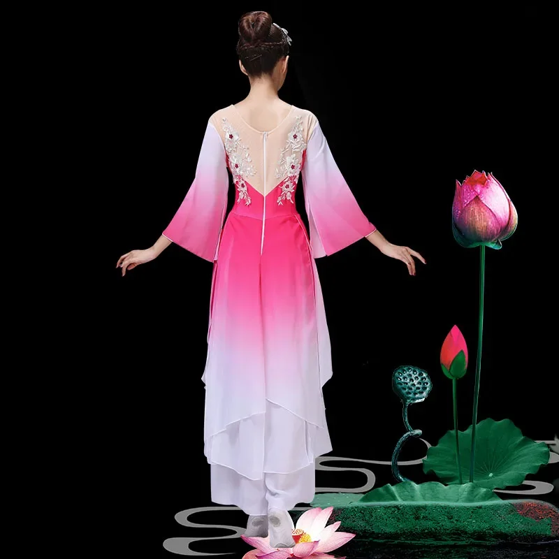 Hanfu disfraz de baile clásico para mujer, traje étnico femenino, Jiangnan, paraguas, abanico de baile, vestido Yangko para adulto