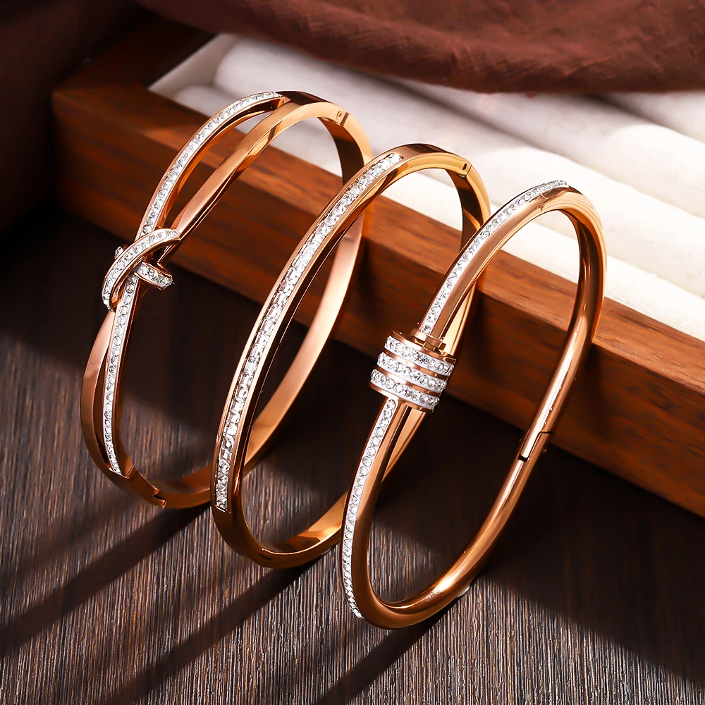 

3Pcs/Set Stainless Steel Classic Cuff Bracelet , Women's Bangle Set, Rose Gold Color Series, Exquisite Wrist Jewelry Gift