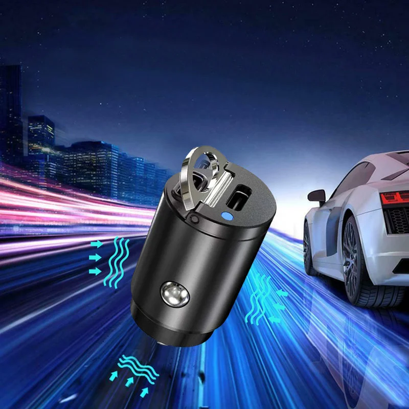 Mini Dual USB Type-C Car Charger 30W Fast Charge Adapter Car Stuff Universal for IPhone Samsung Motorola Google OnePlus Nokia