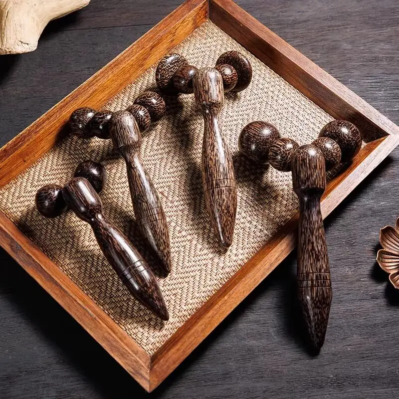 Solid Wood Roller Handheld Massager Ball Hammer for Neck Shoulder Hand Relaxation Tapping Stick