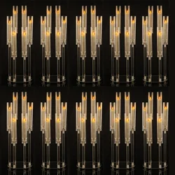 10Pcs Clear 6 Arm Candelabra Taper Candle Holder For Wedding Party Dining Table Banquet Event Decor