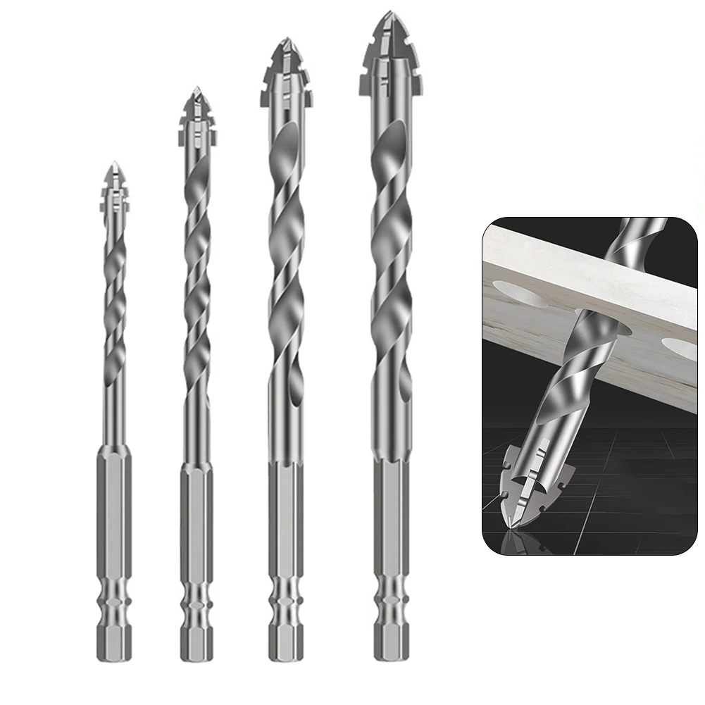 

4PC Carbide Drill Bit Set for Glass Wood Metal Tiles Sizes 6mm 8mm 10mm 12mm High Performance for Various Materials