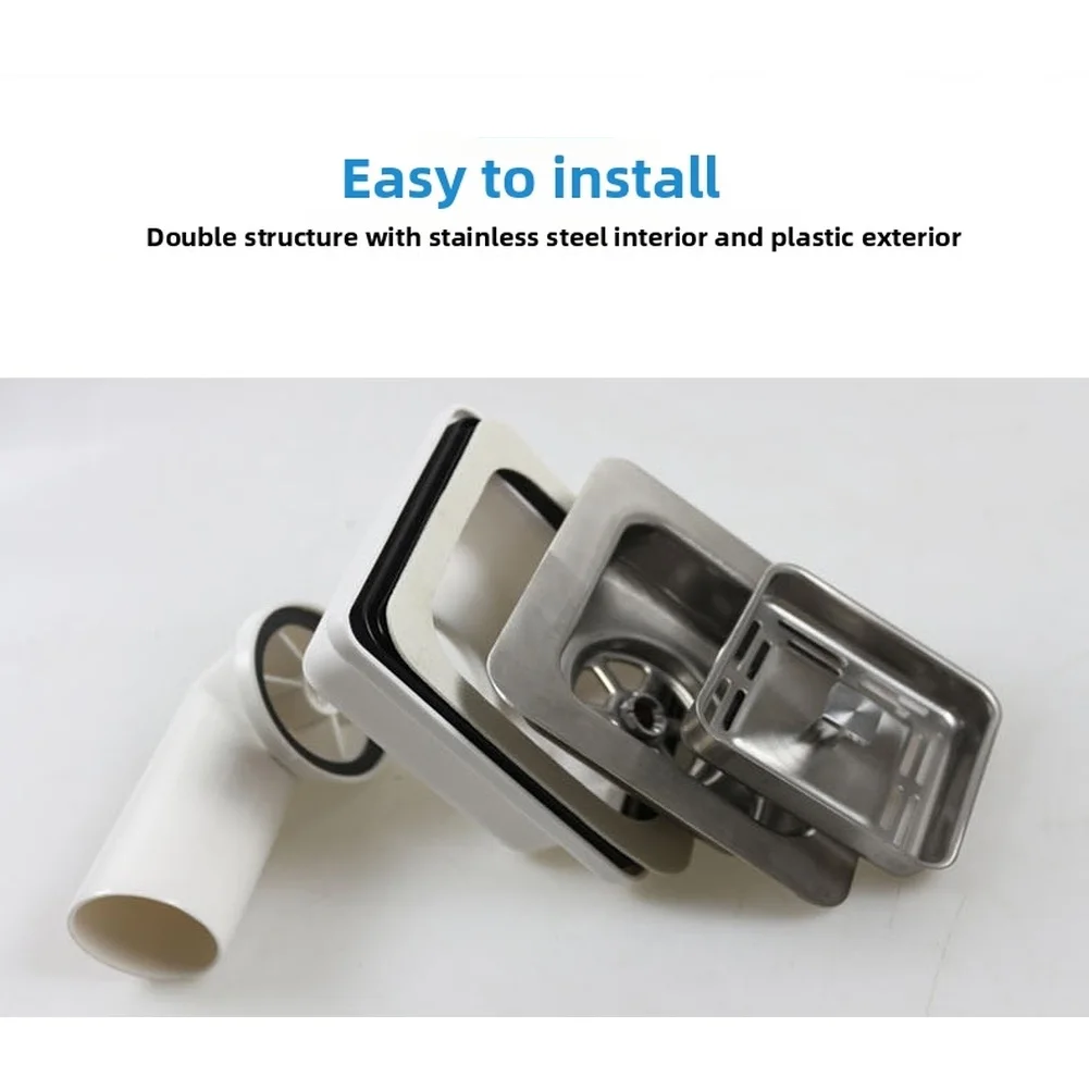 2025 Square Kitchen Sink Strainer 114x114mm Stainless Steel Drain Filter Basket Anti-Clog Push Pull Stopper For Home Plumbing