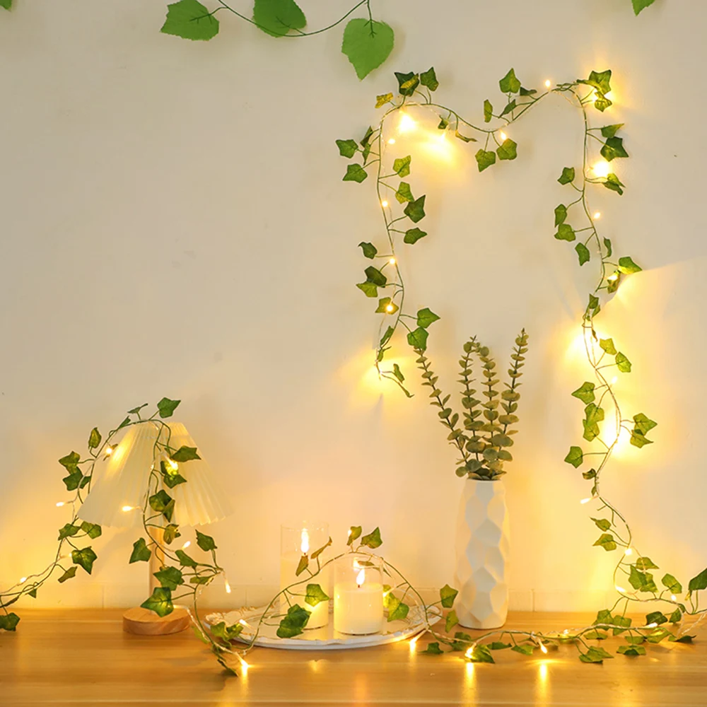 Green Leaf String Light Guirlanda, Fairy Light, Vinha Borboleta, Flor, Bateria, Lâmpada de férias, Casamento, Festival, Decoração de festa, 2m, 10 LEDs