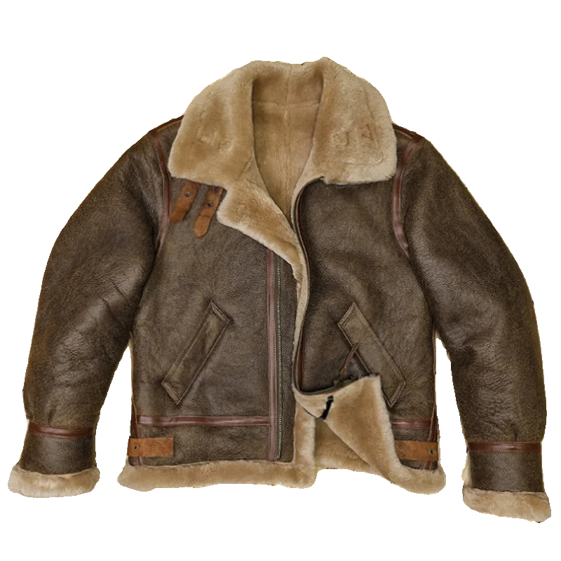 2024 neue Mode Winter warm b3 Original Pelz Slim-Fit Thermo-Lederjacke Mann Vintage Cracked Biker Pelz jacken