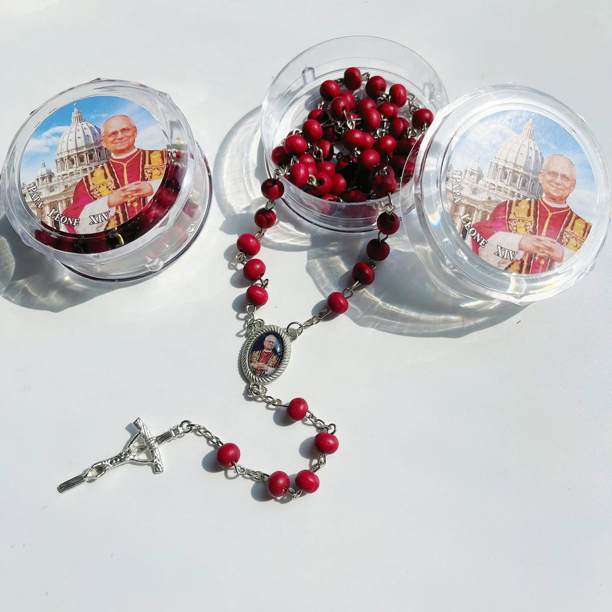 1 Piece Set 6MM Handmade Pearl Prayer Bead Cross Necklace with Fragrance by Pope Leo XIV Comes with Gift Box