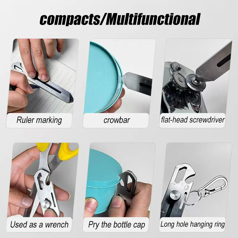 6-in-1 Edelstahl-Multifunktionsmesser, Einziehbarer Kartonöffner, Tragbares Messer für Büro, Zuhause und Paketöffnung – Detail 3