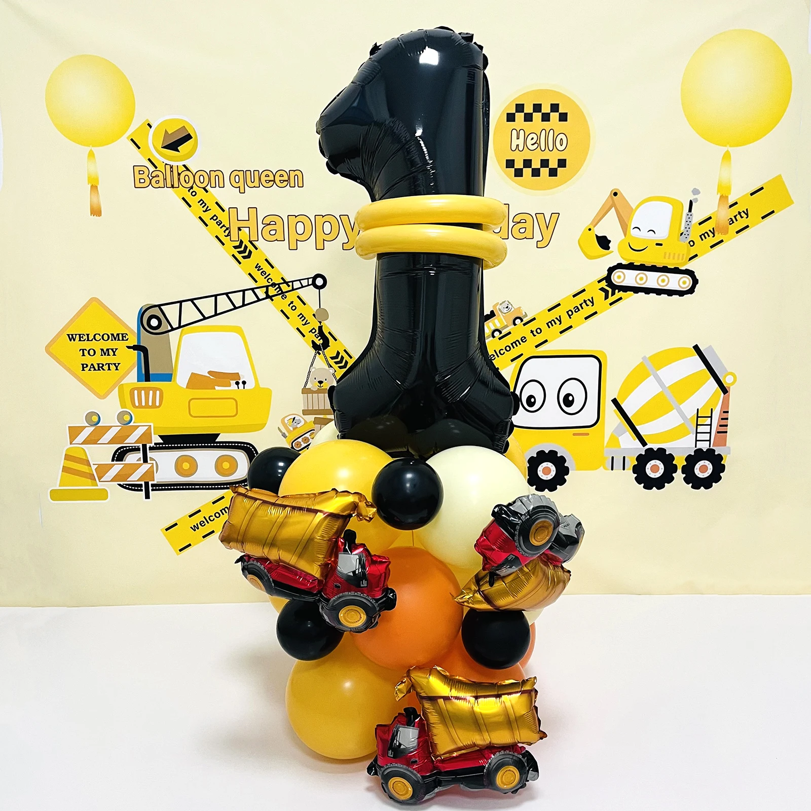 31pcs/set, 32inch Construction Theme Age Number Truck ExcavatorTower With Black Balloon Birthday Party Decorations Supplies