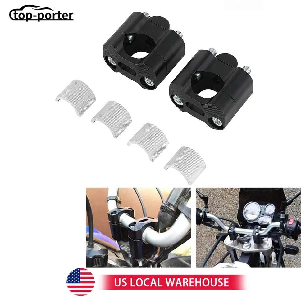 

1Set HandleBar Fat Bar Mount Clamps Risers Adaptor 7/8" To 1 1/8" Dirt Pit Bike Black