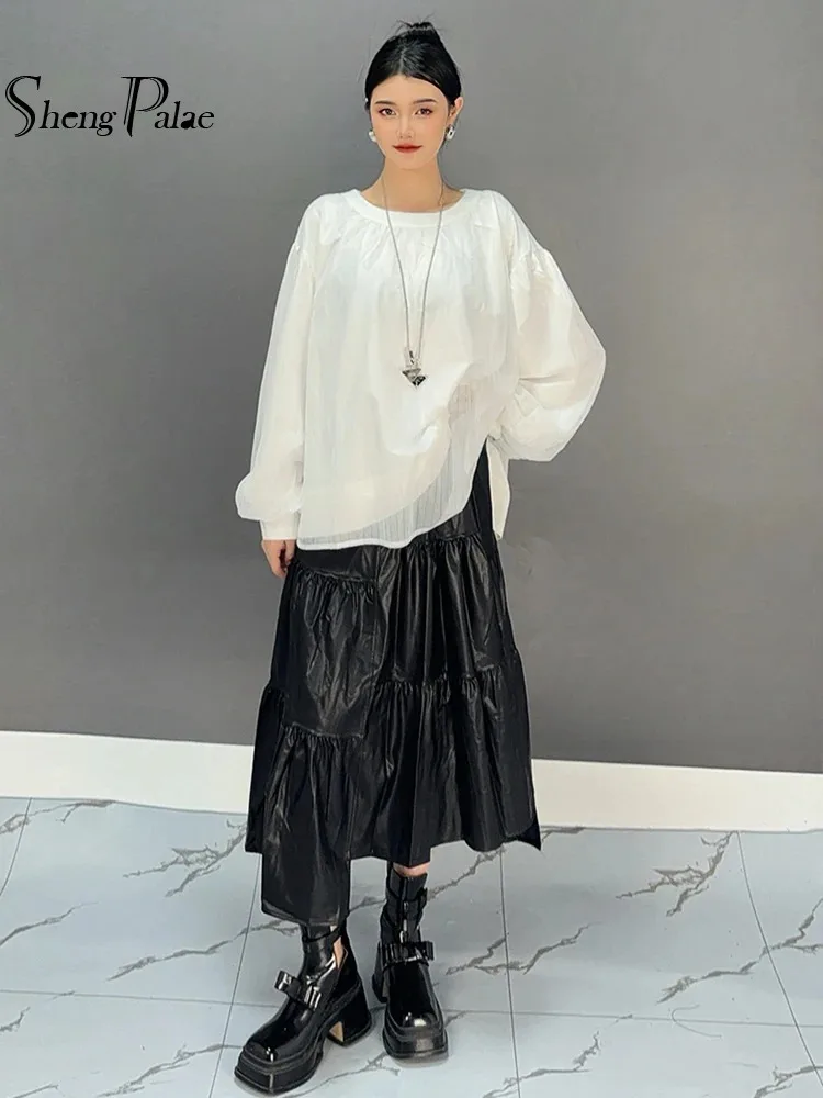 SHENGPALAE Elegant A Line Skirts For Women Elastic Waist Solid Color New 2024 Versatile Casual Female Fashion Skirt 5C1788