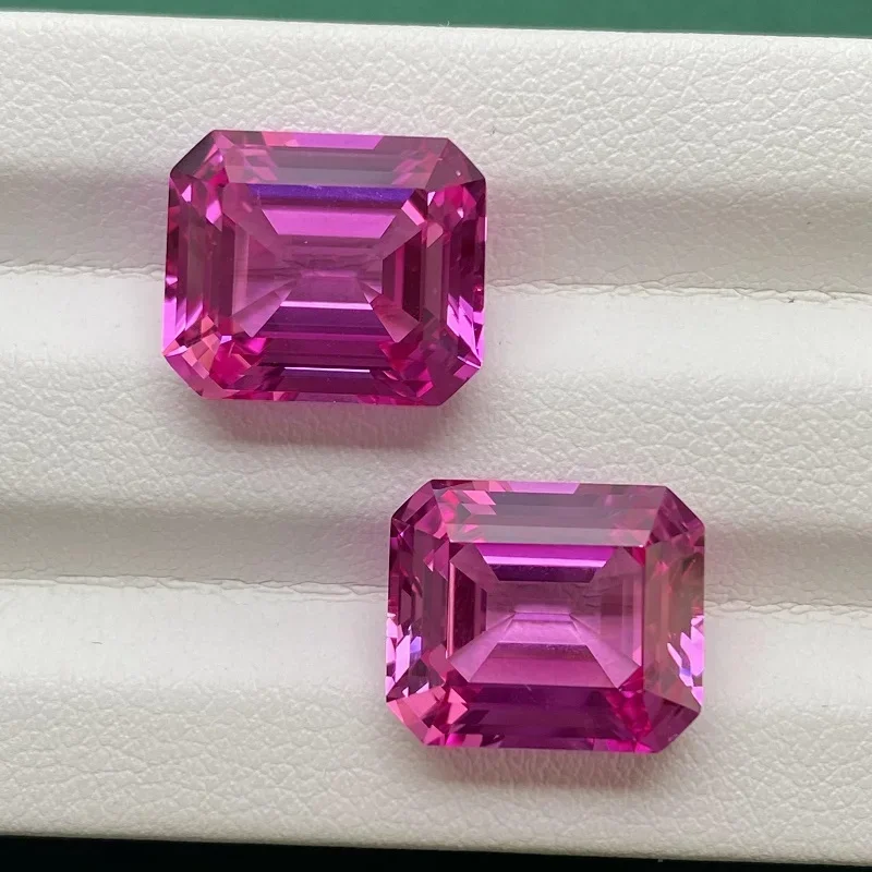 Pirmiana Hand Made Hot Pink Color Lab Sapphire Emerald Cut Loose Gemstone for DIY Jewelry Making