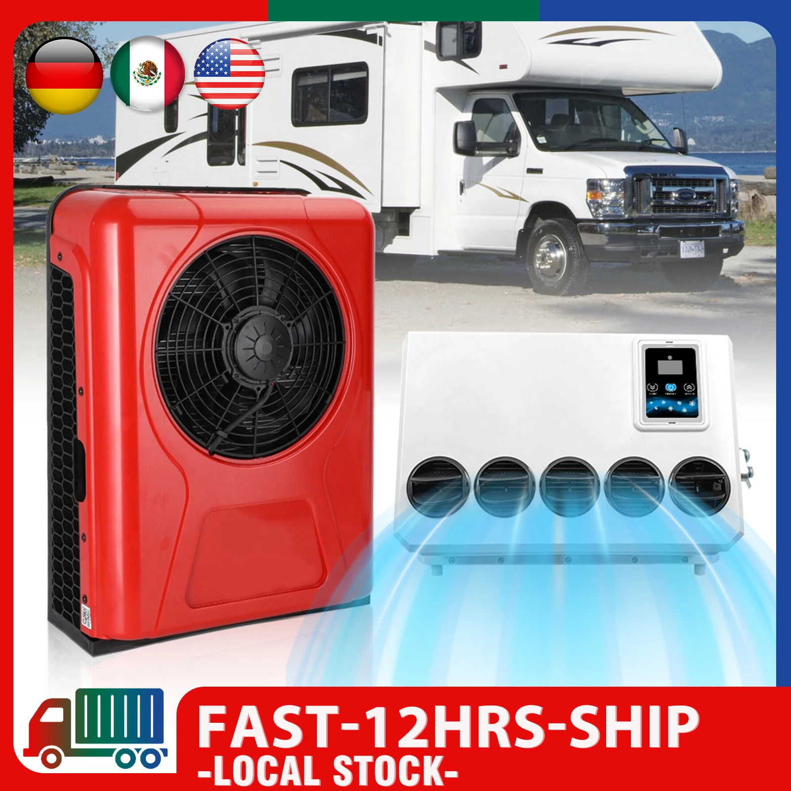 

Treeligo Car 12V Air Conditioner Rv Universal Split Air Conditioner Red Outdoor Unit Rapid Cooling Noise Reduction Energy Saving