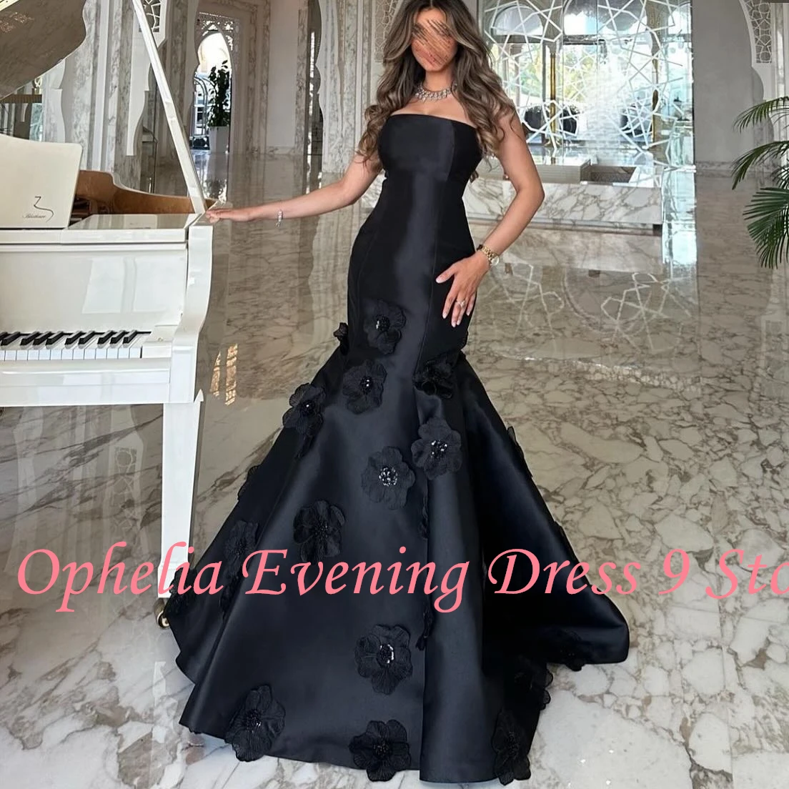 Customized Modern Strapless Jersey Mermaid Appliques Evening Dresses Elegant Floor Length Celebrity Gowns Vestido De Noche