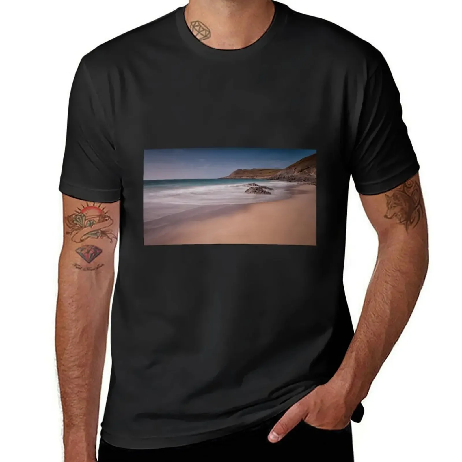 Pristine sand at Fall Bay Gower Swansea T-shirt plain funnys t shirts men