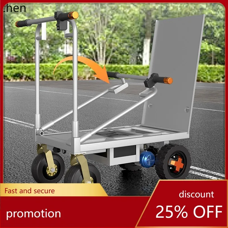 

ZML Electric Four-Wheel Flatbed Cart Tile Small Handcart Sand Cement Battery Cart Foldable