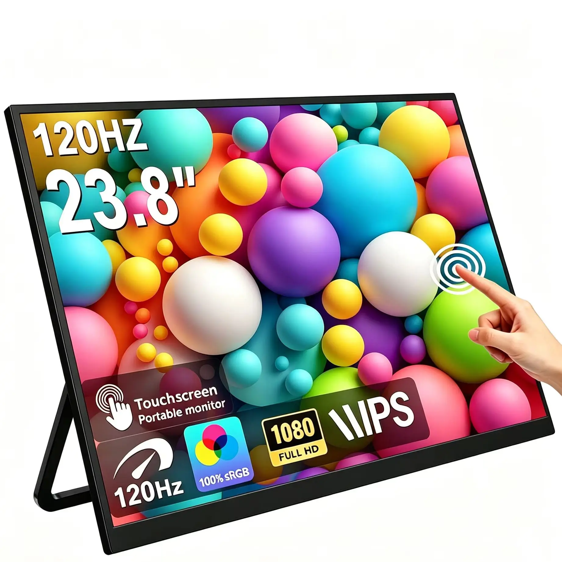 23.8 Inch 120Hz Touch Portable Monitor 1920*1080 FHD IPS Type-C HDMI External Screen for Laptop Phone Drawing Office Teaching