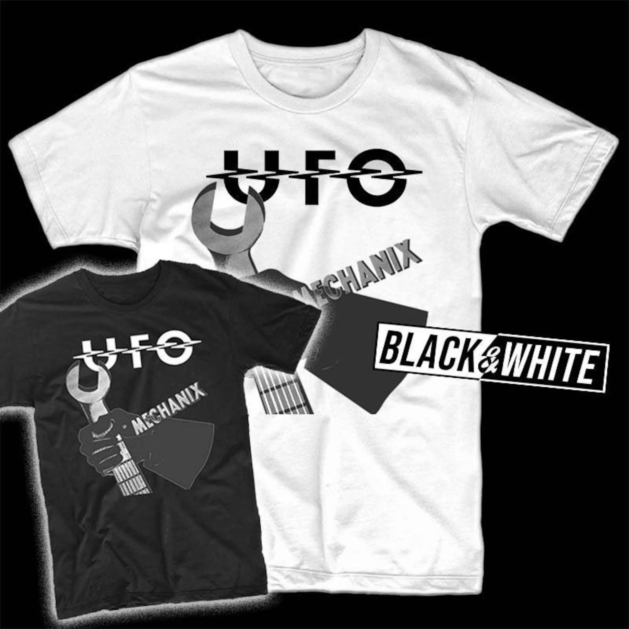 Мужская черно-белая футболка с рисунком НЛО механической фотоальбомной обложки из тяжелого металла и жесткого камня всех размеров S 5XL