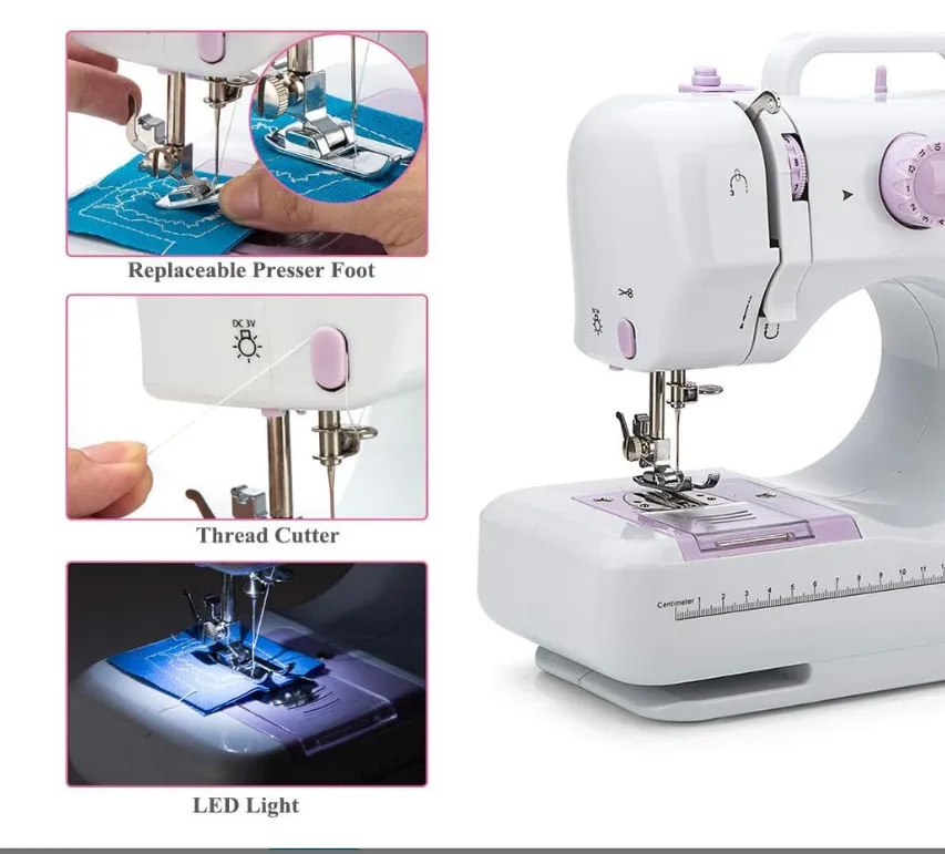 Máquina de coser portátil con 12 puntadas multifuncional para familia de niños principiantes